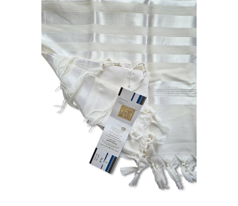 Lightweight Non-slip Wool Tallit Prayer Shawl, Barak from Talitania - White Stripes