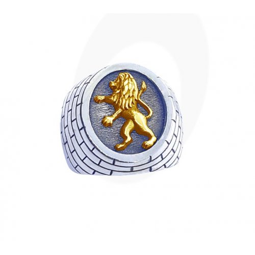 Lion of Judah Ring Men Ring Jerusalem 9k Gold and 925 Silver by Yoels