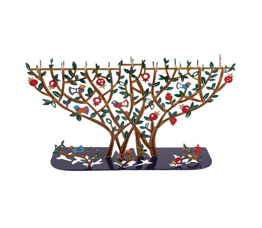 Lively Pomegranate Hanukkah Menorah for Tea Lights - Yair Emanuel