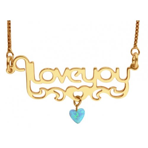 Love You Gold Filled Opal Heart Necklace