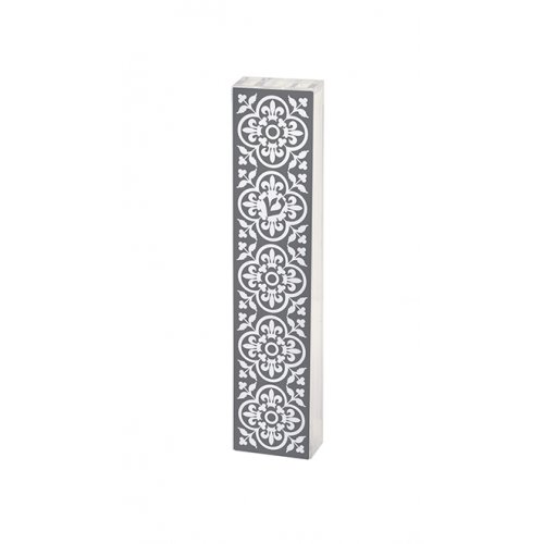 Lucite Mezuzah Case, Framed Fleur De Lys Design - Dorit Judaica