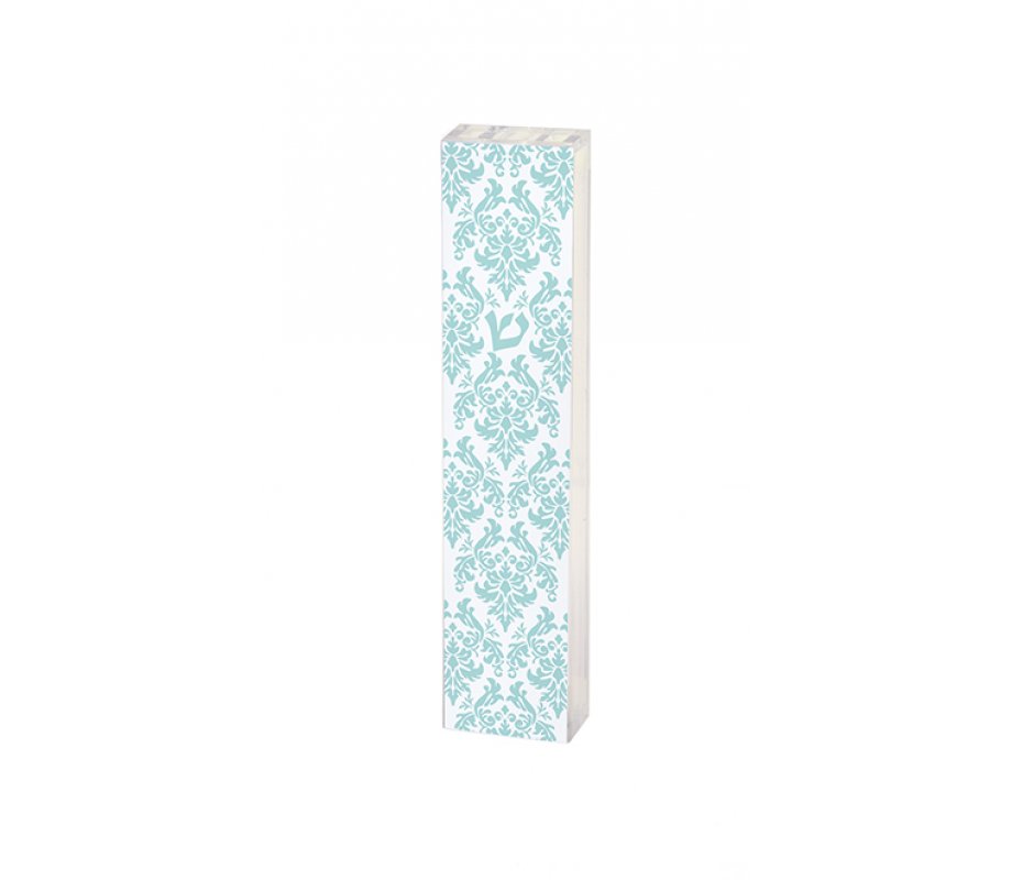Lucite Mezuzah Case Open Fleur De Lys Design, Blue and White - Dorit Judaica