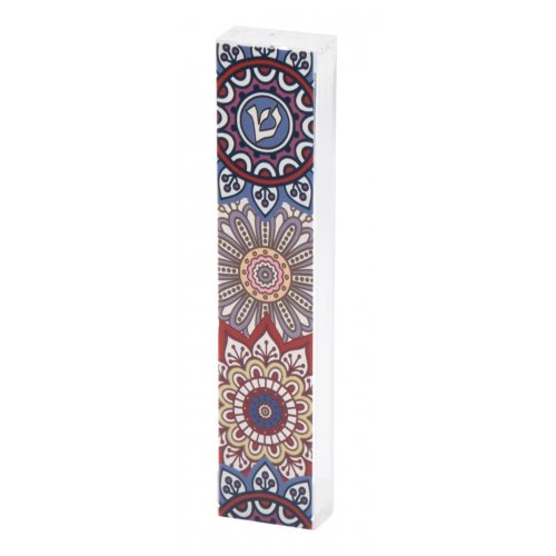 Lucite Mezuzah Case with Lively Flower Design, Colorful - Dorit Judaica