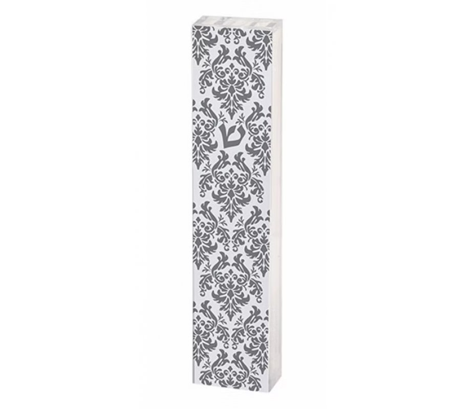 Lucite Mezuzah Case with Open Fleur De Lys Design, Gray - Dorit Judaica