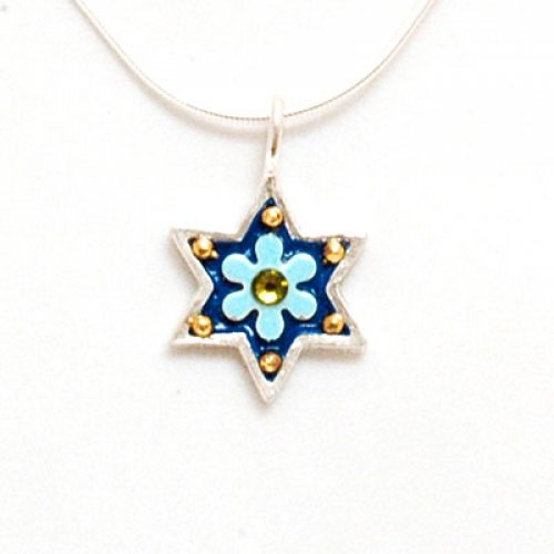 Magen David Necklace with Blue Flower - Shahaf