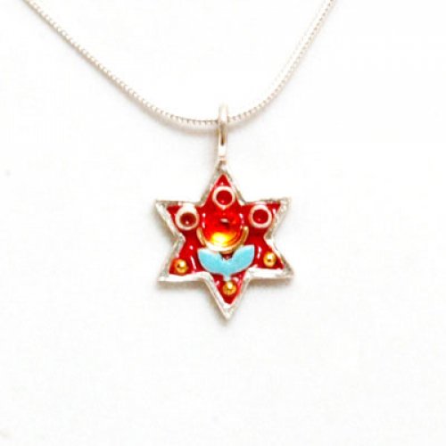 Magen David Red-Blue Flower Pendant by Shahaf