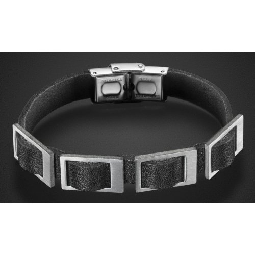 Man's Black Leather Bracelet with Stainless Steel Open Buckle Design - Adi Sidler