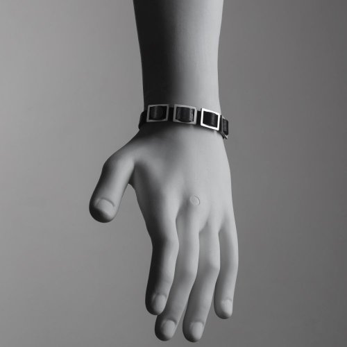 Man's Bracelet, Black Leather with Four Rectangle Elements  Adi Sidler