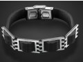 Man's Bracelet with Four Geometric Elements on Black Leather  Adi Sidler