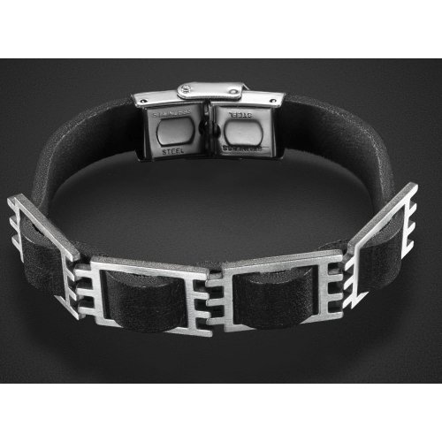 Man's Bracelet with Four Geometric Elements on Black Leather  Adi Sidler