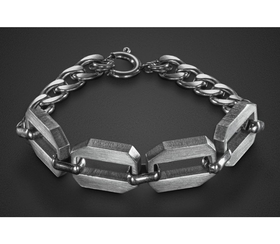 Man's Bracelet with Four Large Hexagon Open Discs in Center  Adi Sidler