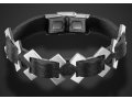 Man's Bracelet with Stainless Steel X Design on Black Leather  Adi Sidler