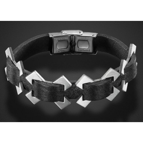 Man's Bracelet with Stainless Steel X Design on Black Leather  Adi Sidler