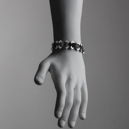 Man's Bracelet with Stainless Steel X Design on Black Leather  Adi Sidler