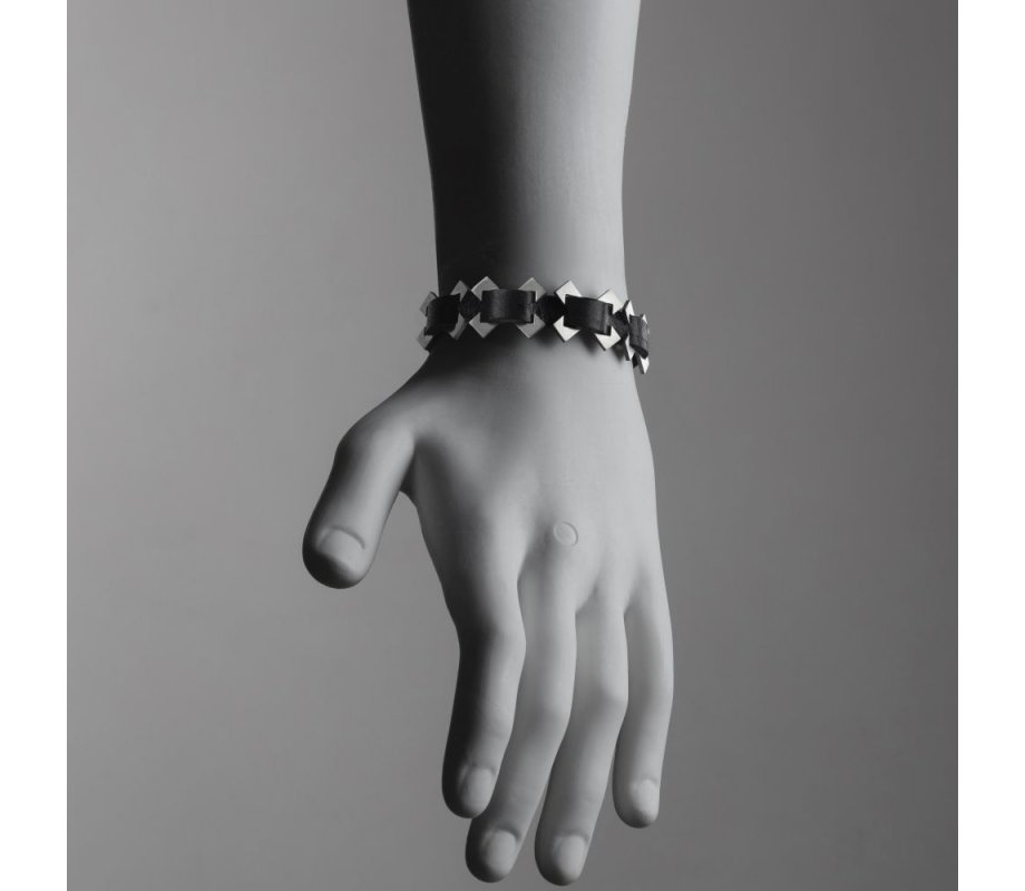 Man's Bracelet with Stainless Steel X Design on Black Leather – Adi Sidler
