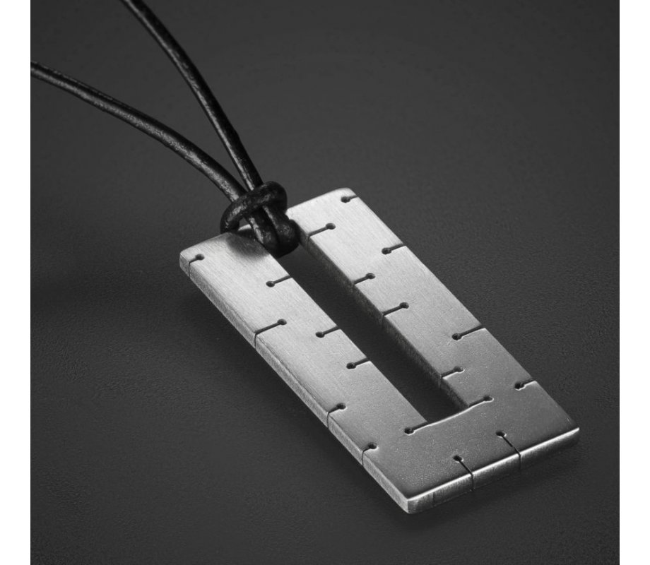 Man's Pedant Necklace Geometric Collection, Open Rectangle and Cord - Adi Sidler