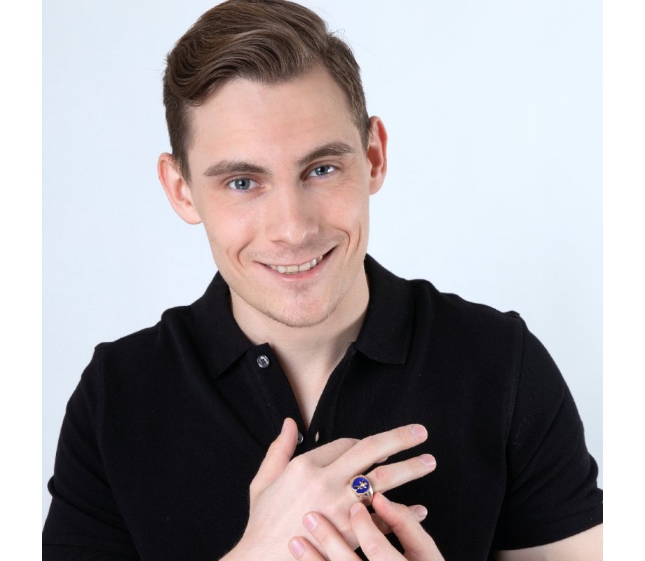 Man's Sterling Silver and Gold Plated Ring – Blue Enamel with Lion of Judah