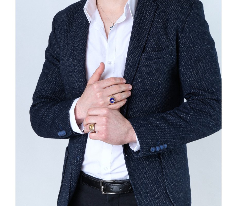 Man's Sterling Silver and Gold Plated Ring – Blue Enamel with Lion of Judah