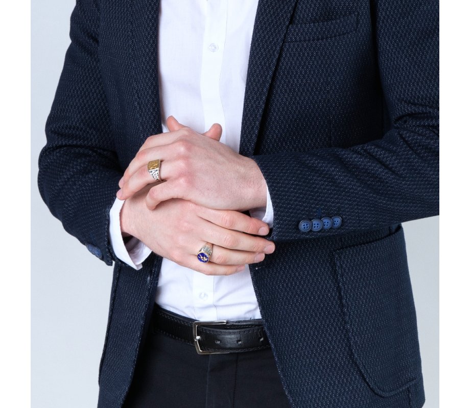 Man's Sterling Silver and Gold Plated Ring – Blue Enamel with Lion of Judah