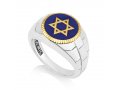 Man's Sterling Silver and Gold Plated Ring with Blue Enamel - Star of David