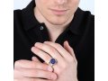 Man's Sterling Silver and Gold Plated Ring with Blue Enamel - Star of David