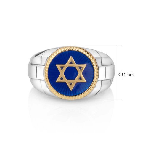 Man's Sterling Silver and Gold Plated Ring with Blue Enamel - Star of David