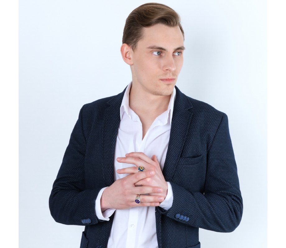 Man's Sterling Silver and Gold Plated Ring with Blue Enamel - Star of David