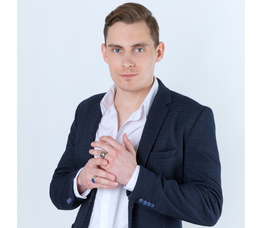 Man's Sterling Silver and Gold Plated Ring with Blue Enamel - Star of David