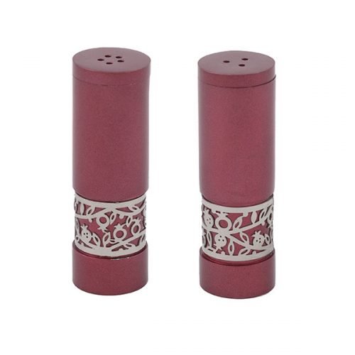 Maroon Aluminum Salt and Pepper Set with Pomegranate Band - Yair Emanuel