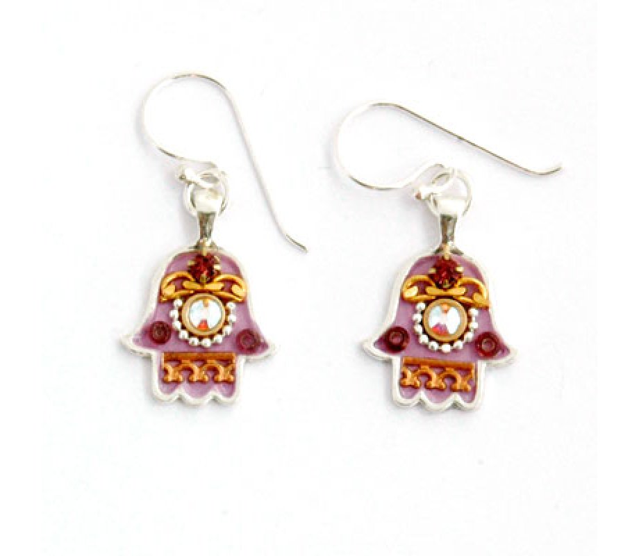 Maroon-purple Hamsa Earrings - Ester Shahaf