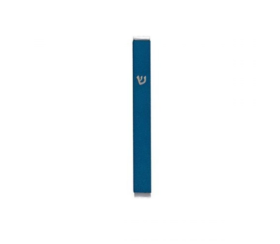 Matte Metal Mezuzah Case with Shin Letter, Blue - Yair Emanuel