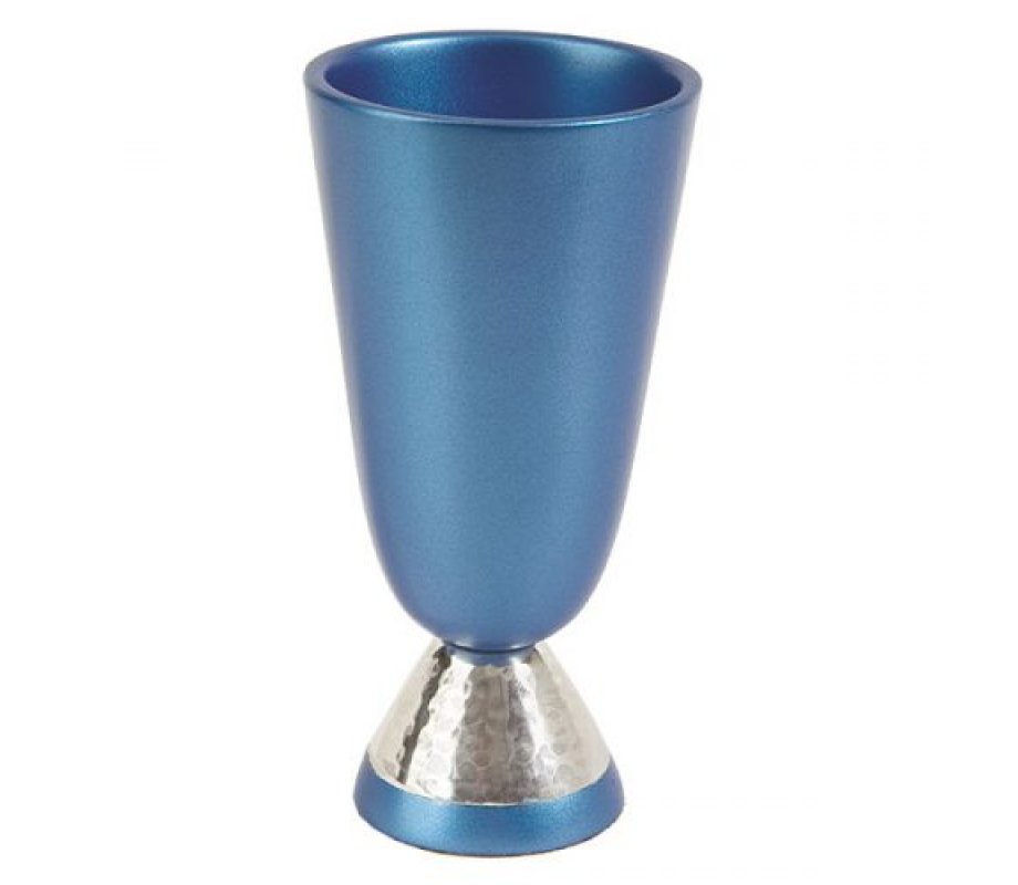Matte and Shiny Hammered Blue Aluminum Kiddush Cup by Yair Emanuel
