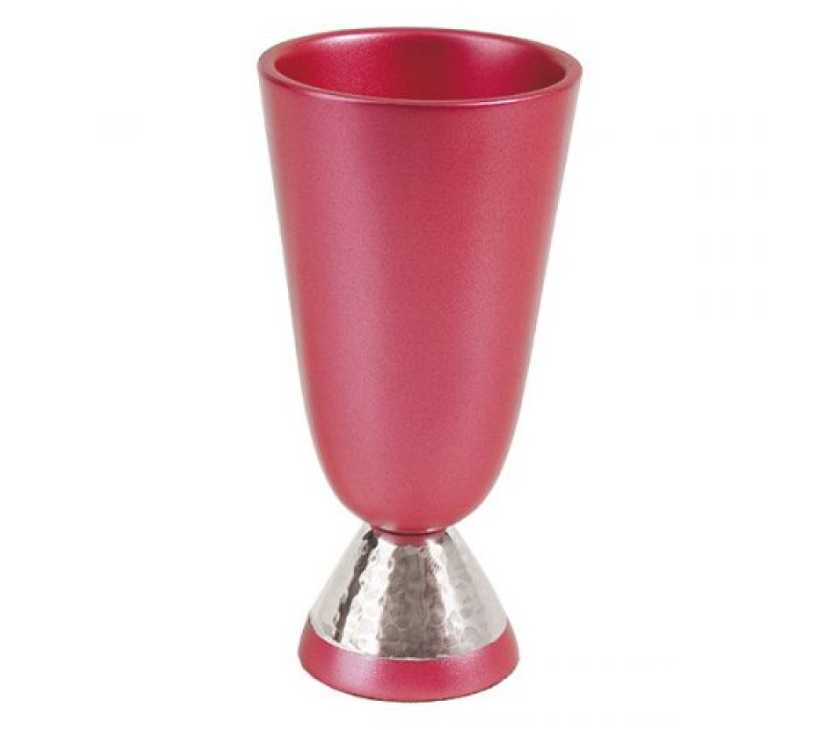 Matte and Shiny Hammered Bordeaux Aluminum Kiddush Cup by Yair Emanuel