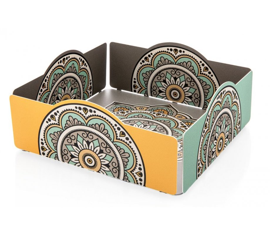 Matzah Tray with Mandala Design, Turquoise and Mustard - Dorit Judaica
