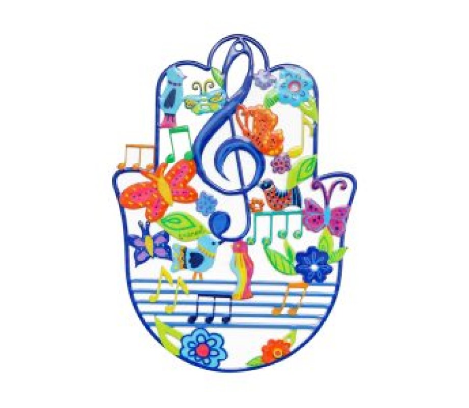 Medium Hand Painted Hamsa Wall Decoration, Musical Notes - Yair Emanuel