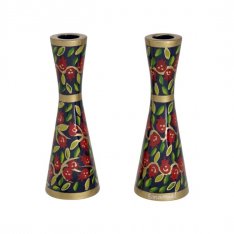 Medium Stainless Steel Red Pomegranates Metal Candlesticks - Yair Emanuel