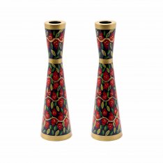 Medium Stainless Steel Red Pomegranates Metal Candlesticks - Yair Emanuel
