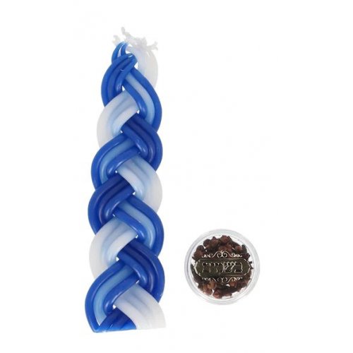 Medium Two in One, A Blue and White Braided Havdalah Candle with spice Box
