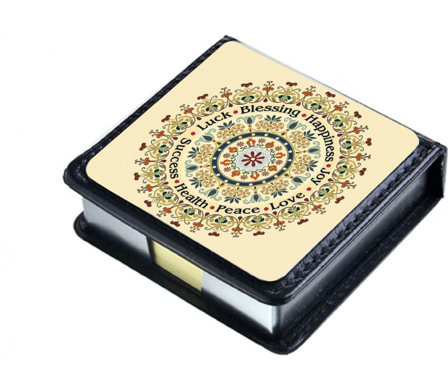 Memo Box with Circular Floral Design and Crystal, English Blessings - Dorit Judaica