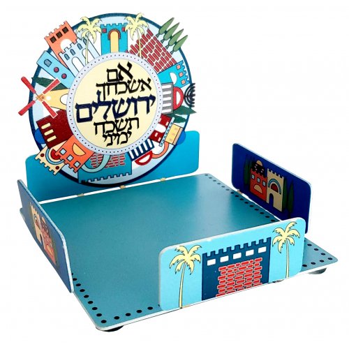 Memo Stand, Colorful Jerusalem Images and Psalm Verse - Dorit Judaica