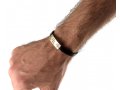 Men Leather Bracelet with Sterling Silver Hebrew Shema Prayer & Gold Star of David - Studio Golan