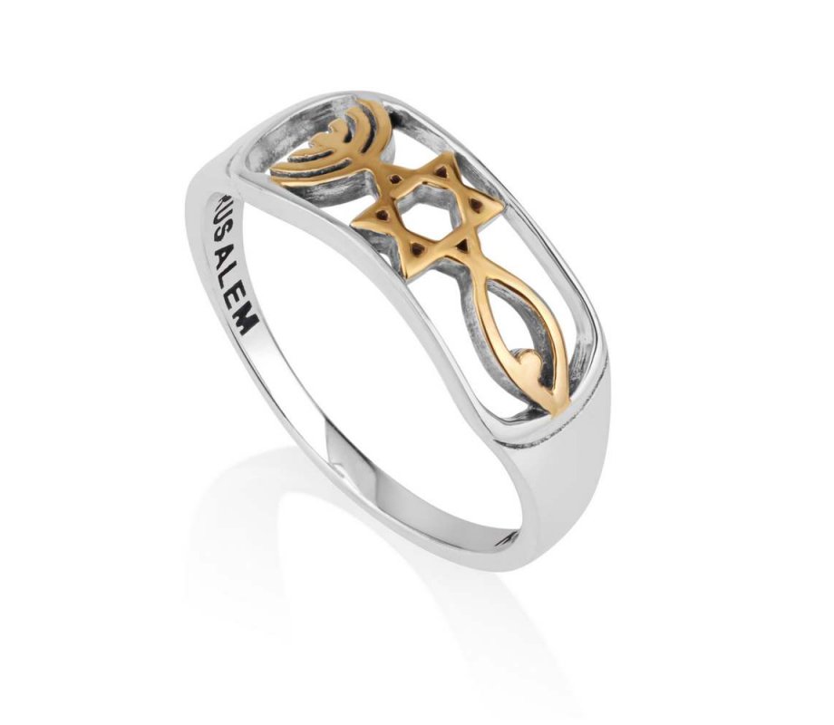 Messianic Symbol Ring - Two Tone Sterling Silver and Gold Plate