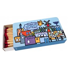 Metal Colorful Chanukah Matchbox Holder with Jerusalem Motif - Dorit Judaica