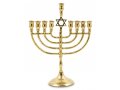 Metal Gold Chanukah Menorah and Star of David, For Candles - 10 Inches