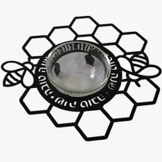 Metal Honey Dish with Glass Bowl, Honeycomb and Bees Design - Dorit Judaica