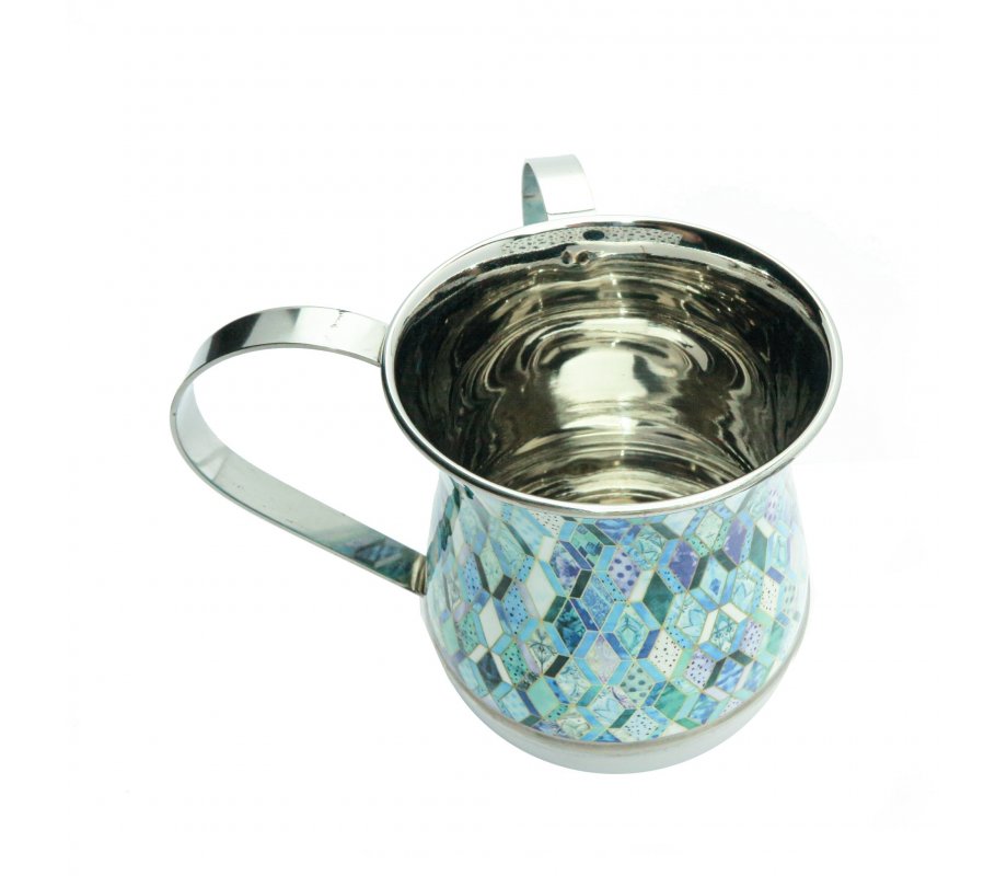 Metal Netilat Yadayim Wash Cup, Blue Abstract Design - Yair Emanuel
