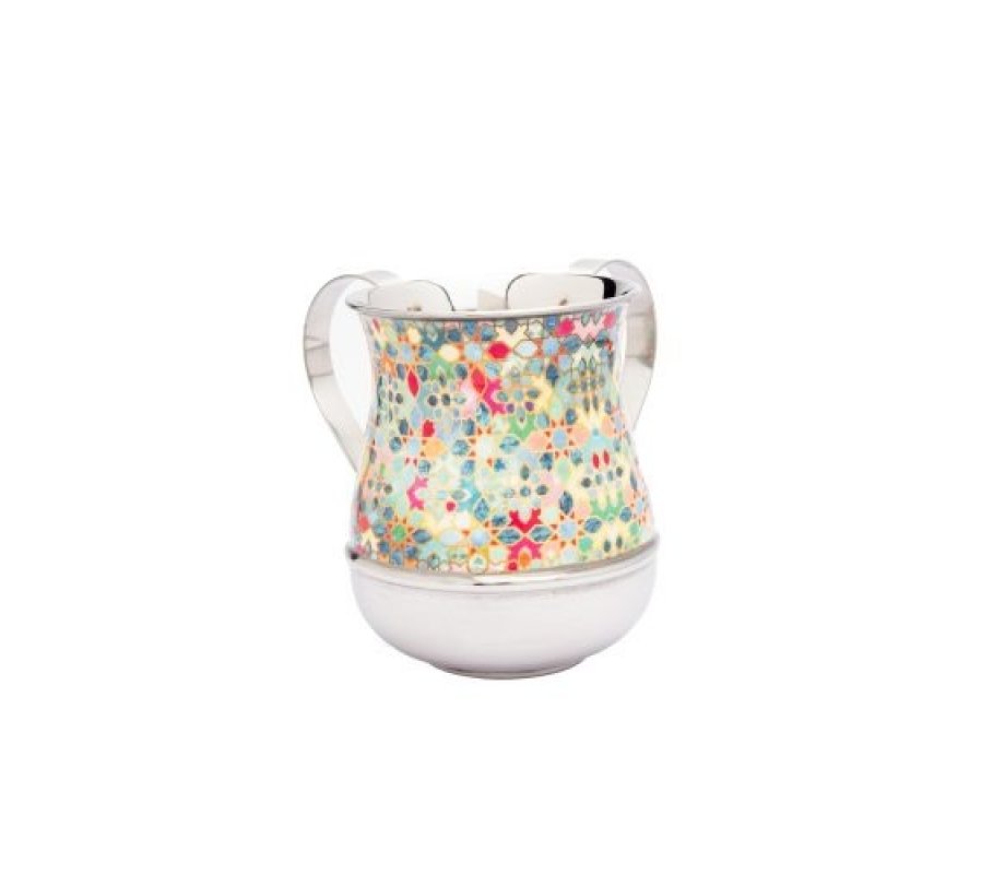 Metal Netilat Yadayim Wash Cup, Colorful Flower Design - Yair Emanuel