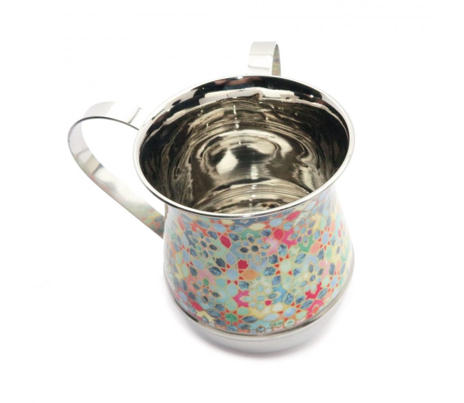 Metal Netilat Yadayim Wash Cup, Colorful Flower Design - Yair Emanuel