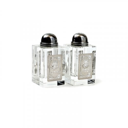 Metal Plate Shabbat Crystal Salt and Pepper Shaker Set