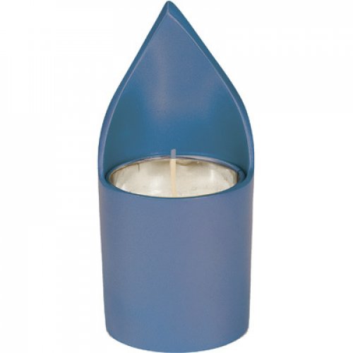 Metal Yahrzeit Memorial Candle Holder, Flame Shaped - Yair Emanuel